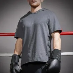 Camiseta De Boxeo Manga Corta Con Capucha Outshock 100 Gris