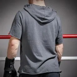 Camiseta De Boxeo Manga Corta Con Capucha Outshock 100 Gris -tienda de material de boxeo camiseta de boxeo manga corta con capucha outshock 100 gris 3