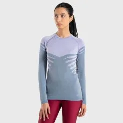 EVADICT CAMISETA SIN COSTURAS CONFORT MANGA LARGA TRAIL RUNNING MUJER AZUL LILA -tienda de material de boxeo camiseta sin costuras confort manga larga trail running mujer azul lila 3