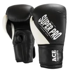 Super Pro Combat Gear Guantes De Boxeo - Ace - En Blanco Y Negro -tienda de material de boxeo guantes de boxeo ace en blanco y negro 1