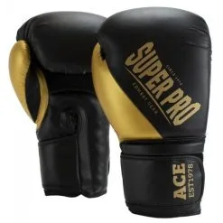 Super Pro Combat Gear Guantes De Boxeo - Ace - En Blanco Y Negro -tienda de material de boxeo guantes de boxeo ace oro negro