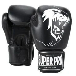 Super Pro Combat Gear Guantes De Boxeo De Cuero - Warrior SE - Negro/Rosa -tienda de material de boxeo guantes de boxeo de cuero warrior se en blanco y negro