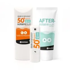 Decathlon Kit Solar: Crema SPF 50+ / Lápiz De Labios IP 50+ / Leche After Sun